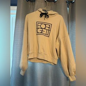 Tan graphic hoodie cropped